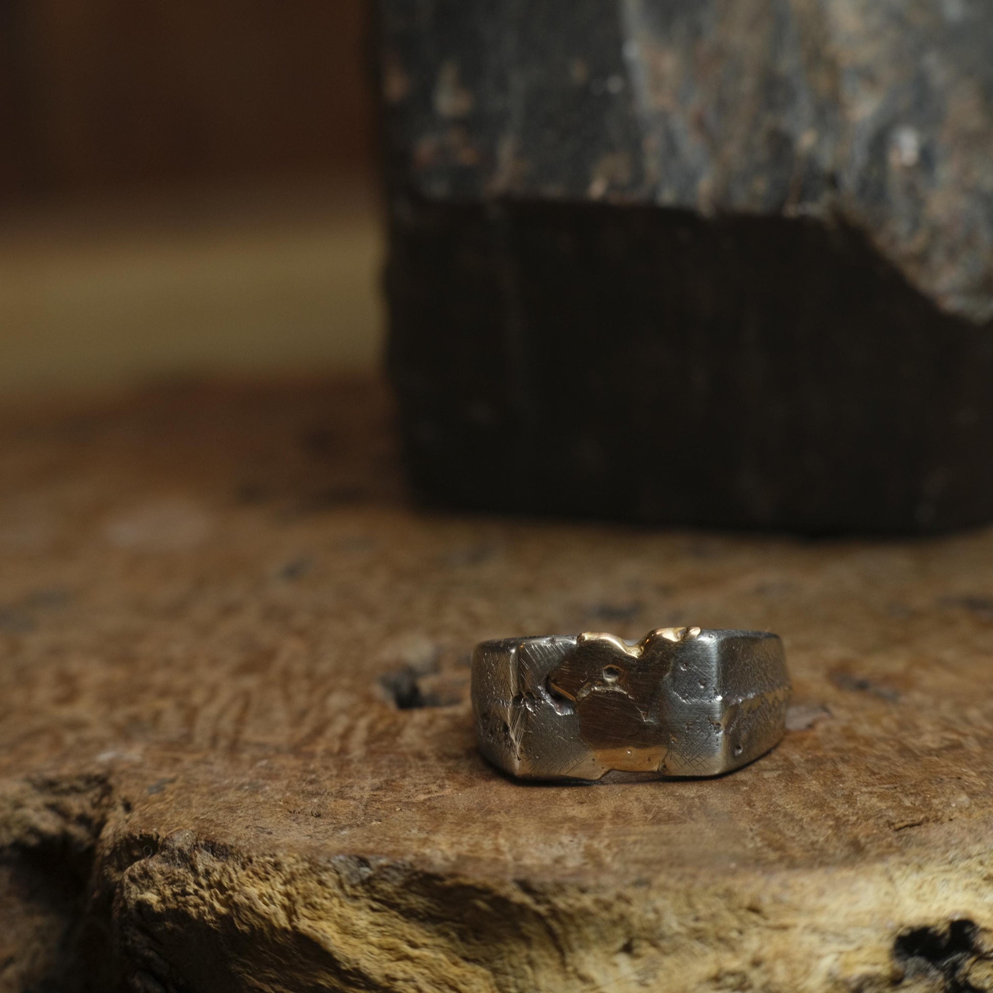 Handcrafted 9ct Yellow Gold and Sterling Silver Signet ring US Size 9.5