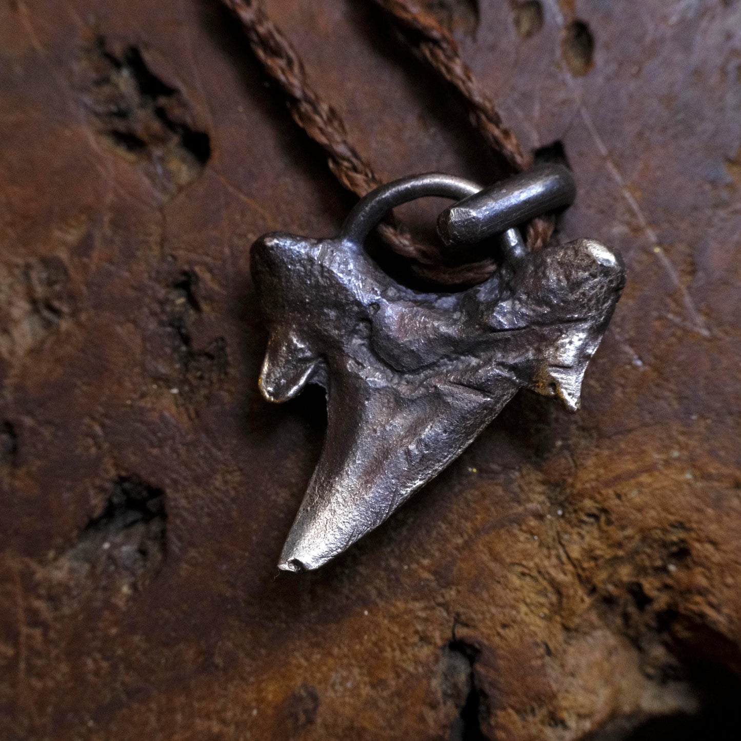 Sterling Silver Shark Tooth Pendant on Adjustable Cord Necklace