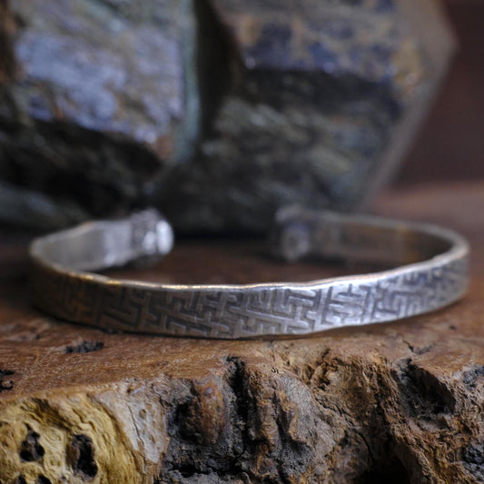 Chunky Sterling Silver Temple Relic Inspired Cuff