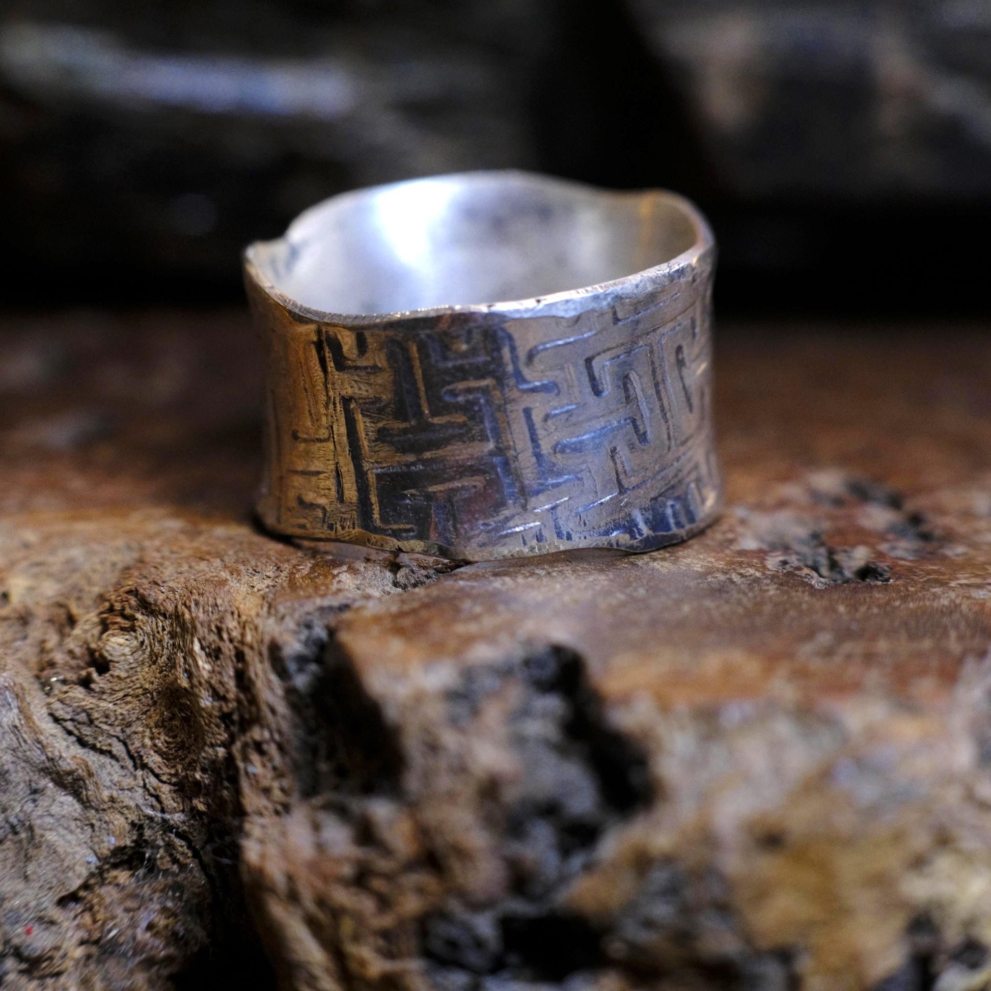 Handcrafted Wide Banded Sterling Silver Ring US Size 10.25