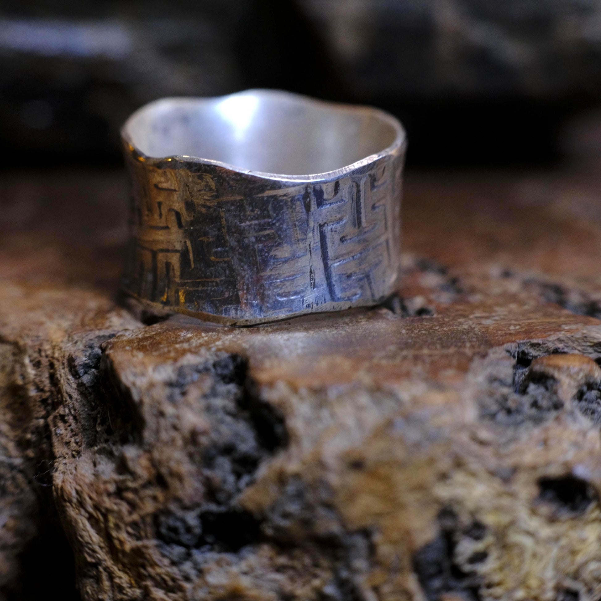 Handcrafted Wide Banded Sterling Silver Ring US Size 10.25