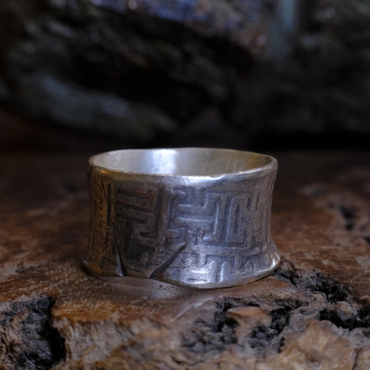 Handcrafted Wide Banded Sterling Silver Ring US Size 11.5