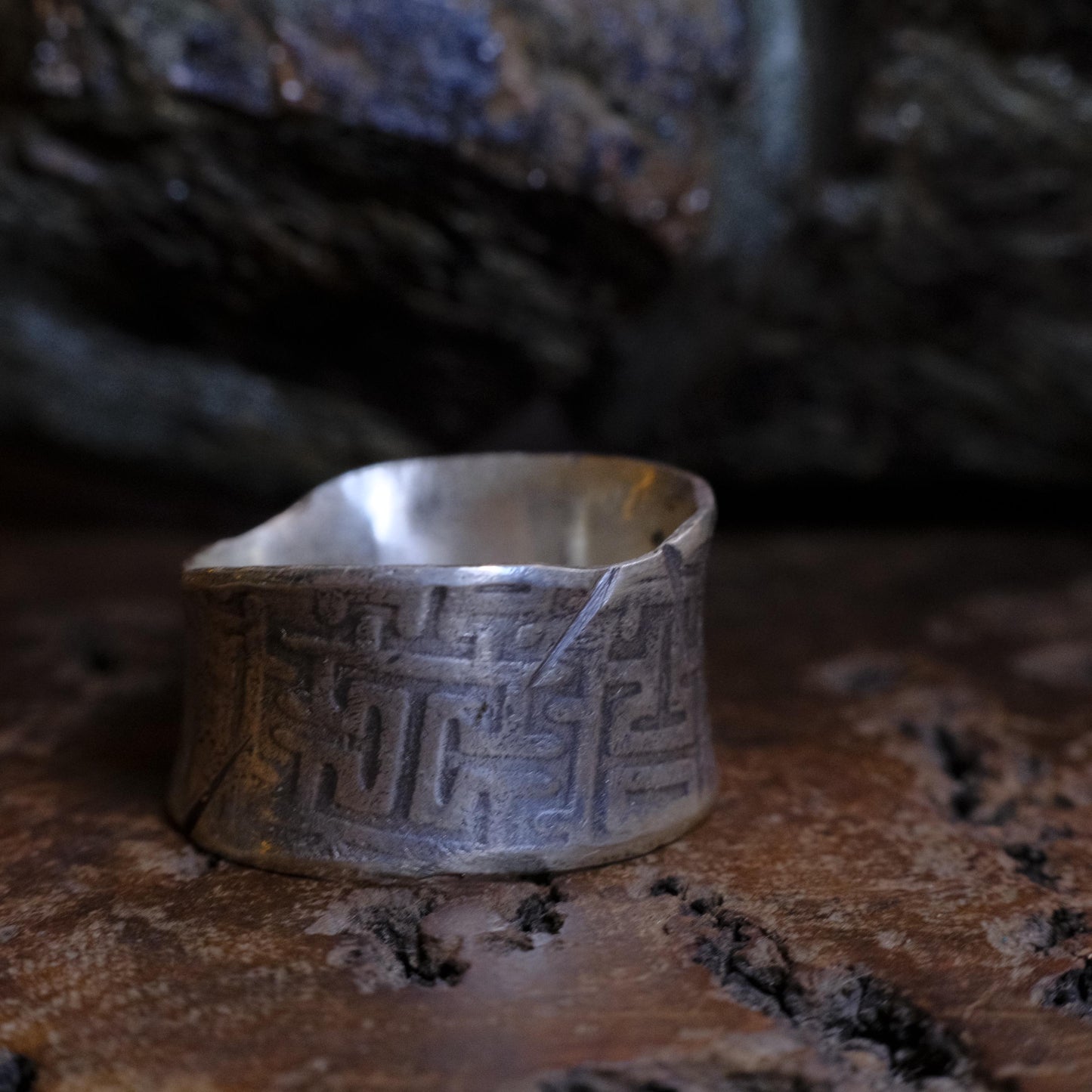 Handcrafted Wide Banded Sterling Silver Ring US Size 11.5