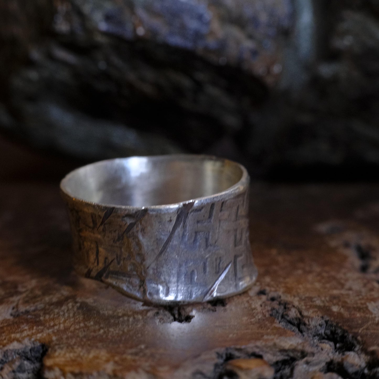 Handcrafted Wide Banded Sterling Silver Ring US Size 11.5