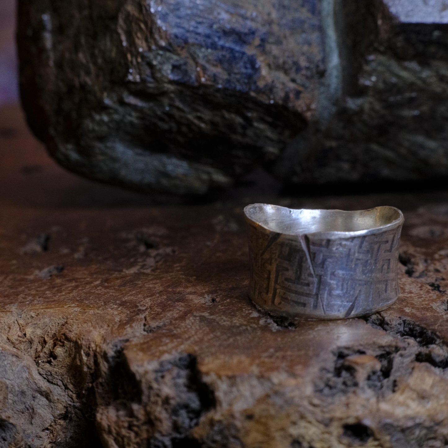 Handcrafted Wide Banded Sterling Silver Ring US Size 11.5