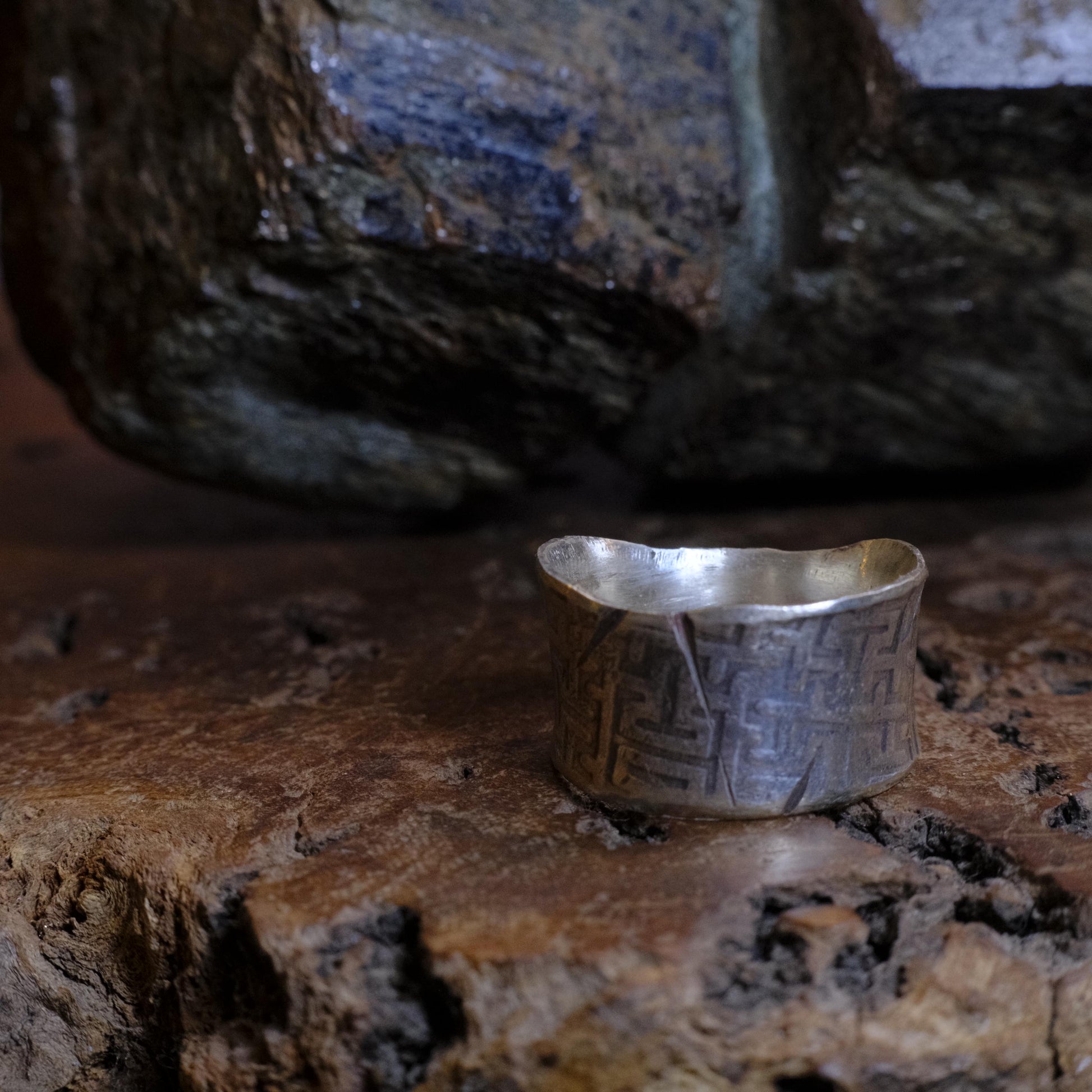 Handcrafted Wide Banded Sterling Silver Ring US Size 11.5