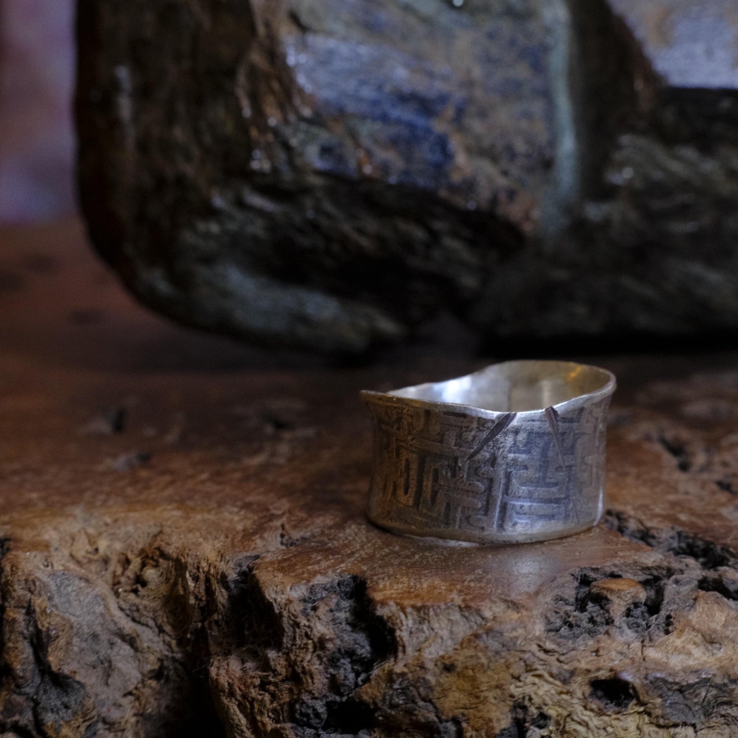 Handcrafted Wide Banded Sterling Silver Ring US Size 11.5