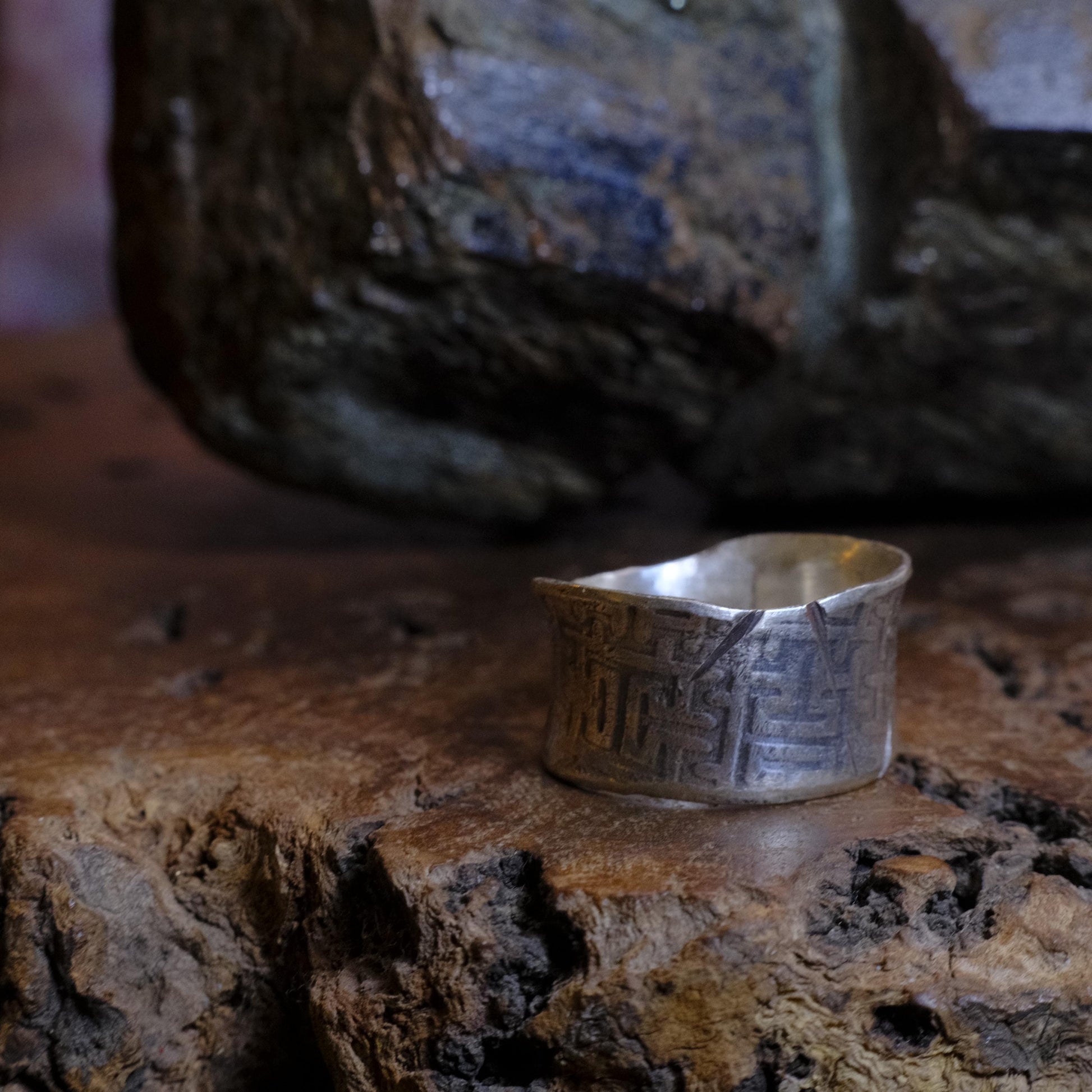 Handcrafted Wide Banded Sterling Silver Ring US Size 11.5