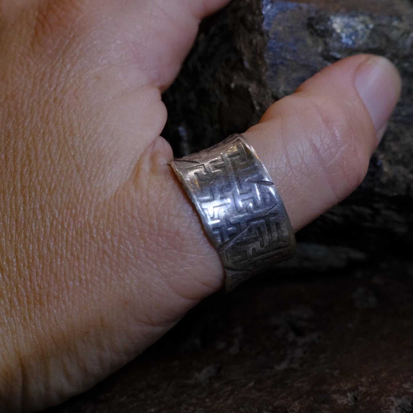 Handcrafted Wide Banded Sterling Silver Ring US Size 11.5