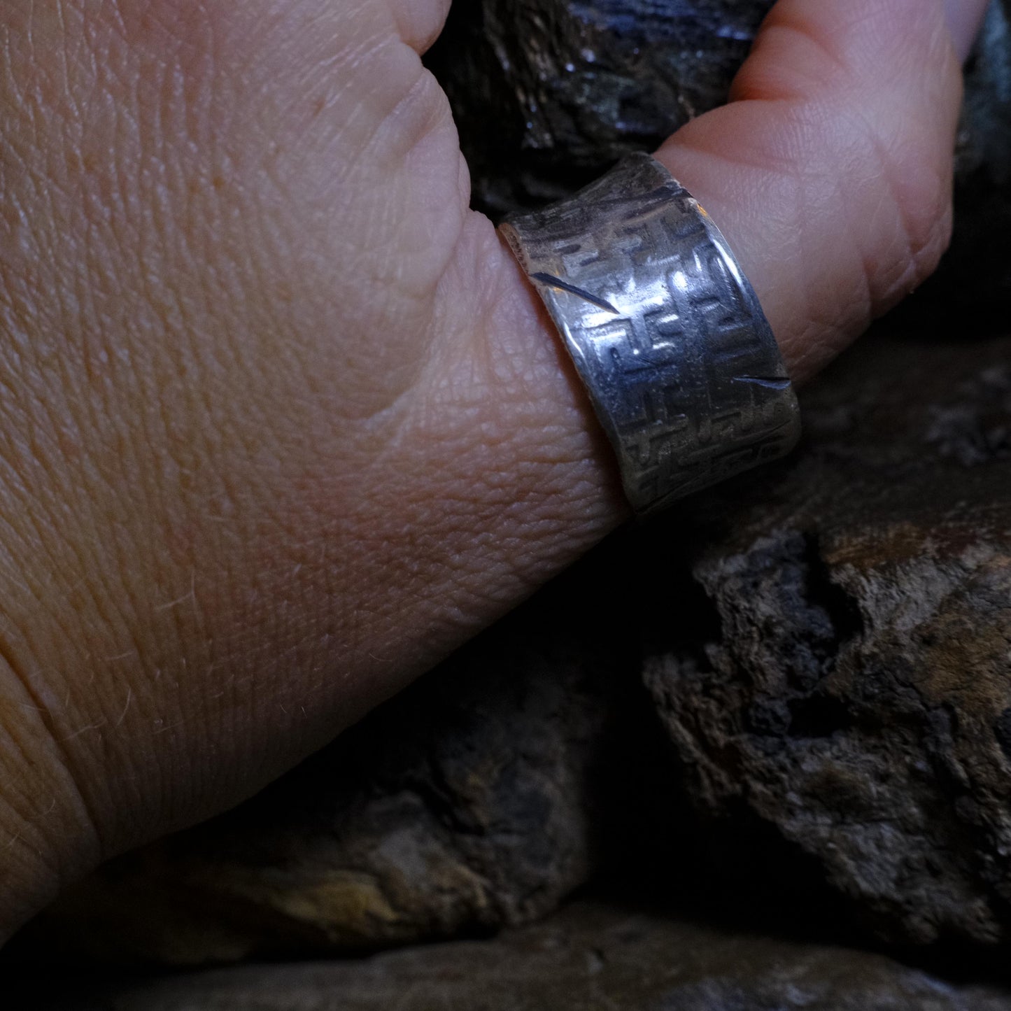 Handcrafted Wide Banded Sterling Silver Ring US Size 11.5