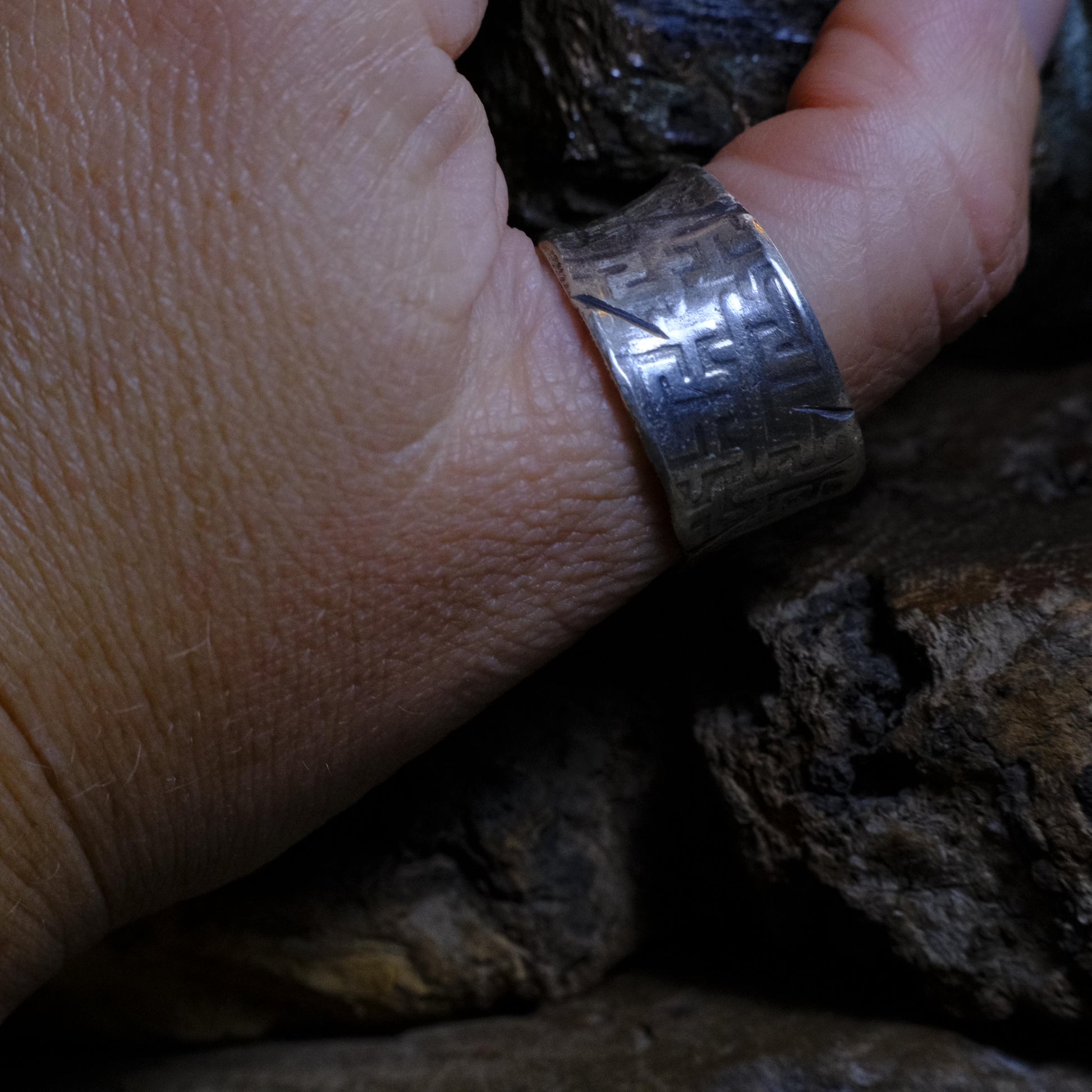 Handcrafted Wide Banded Sterling Silver Ring US Size 11.5