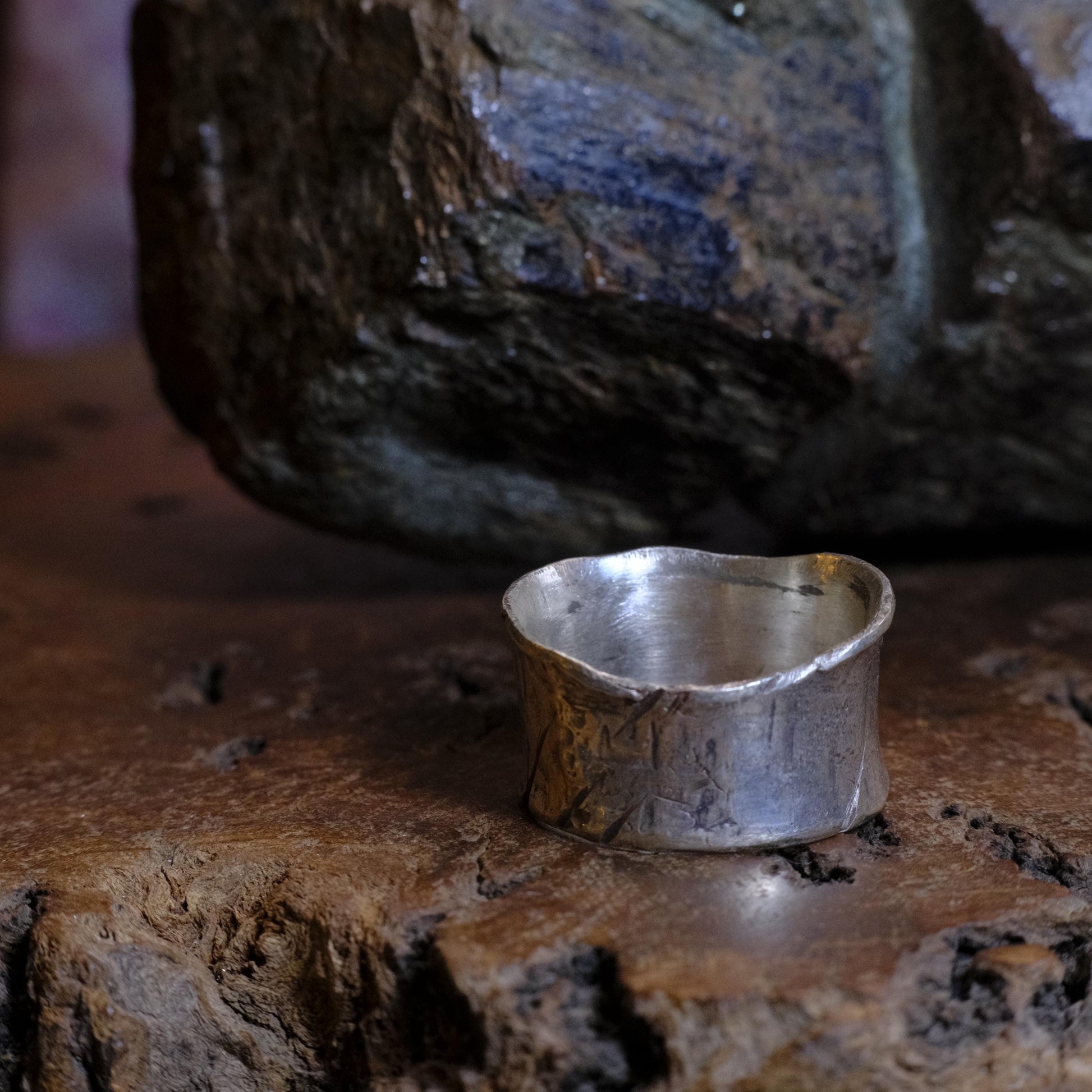 Handcrafted Wide Banded Sterling Silver Ring US Size 11.5