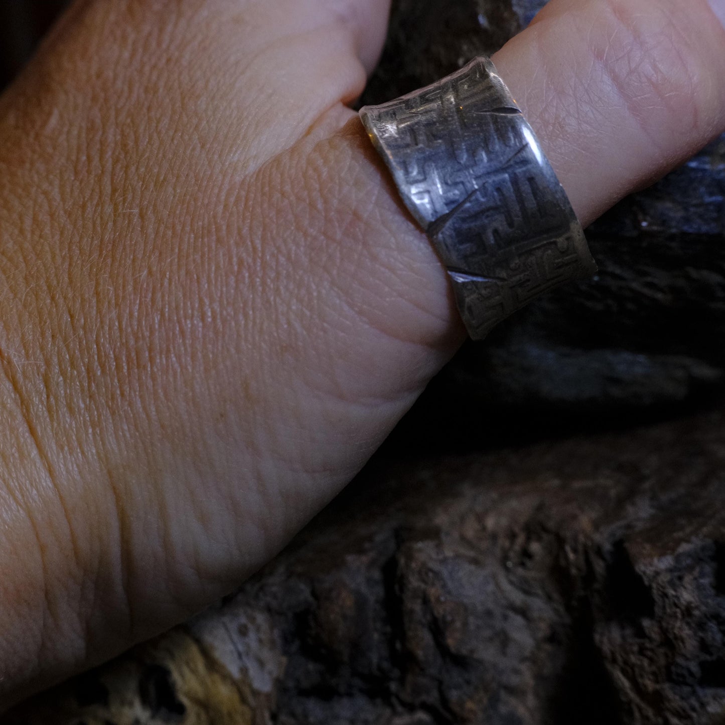 Handcrafted Wide Banded Sterling Silver Ring US Size 11.5