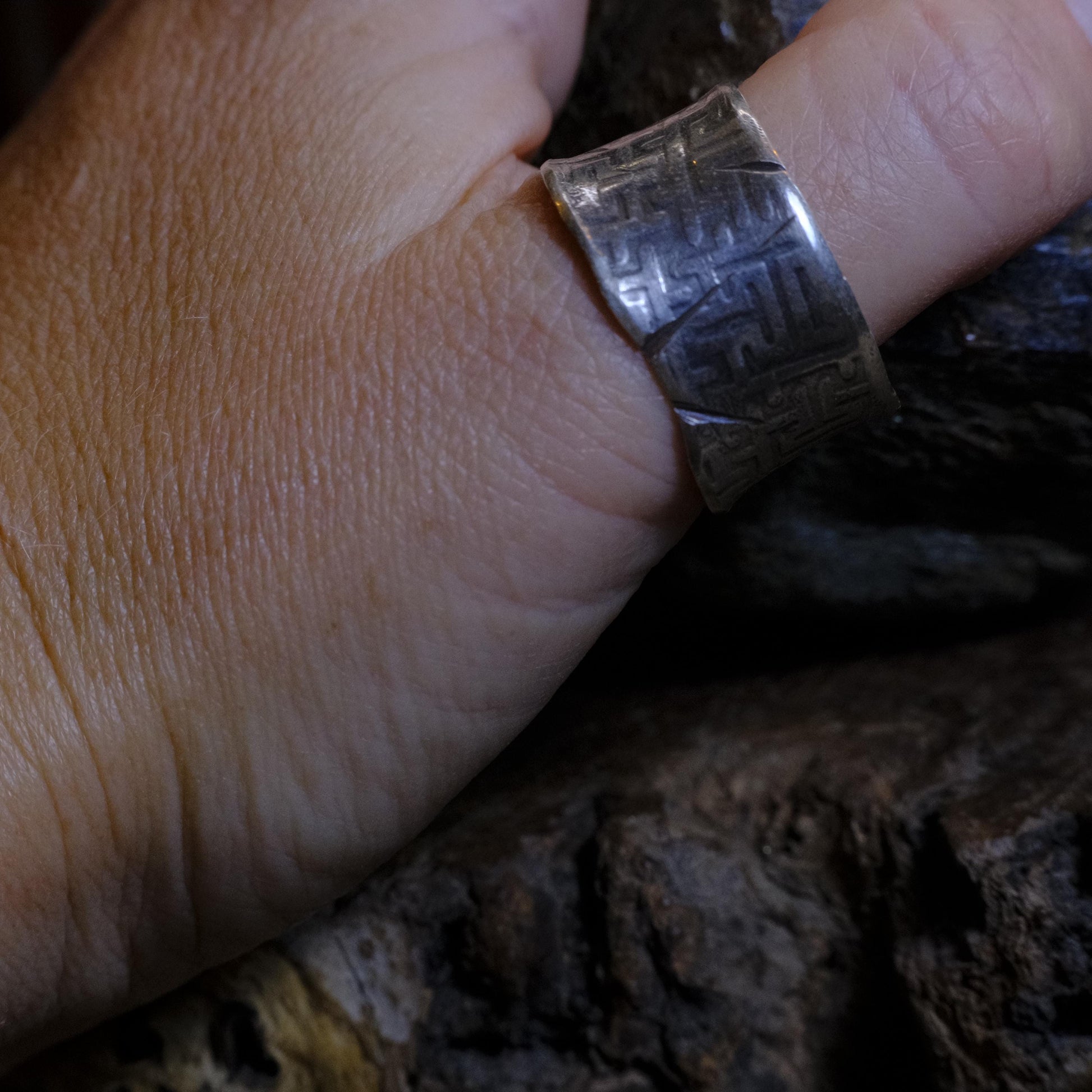 Handcrafted Wide Banded Sterling Silver Ring US Size 11.5