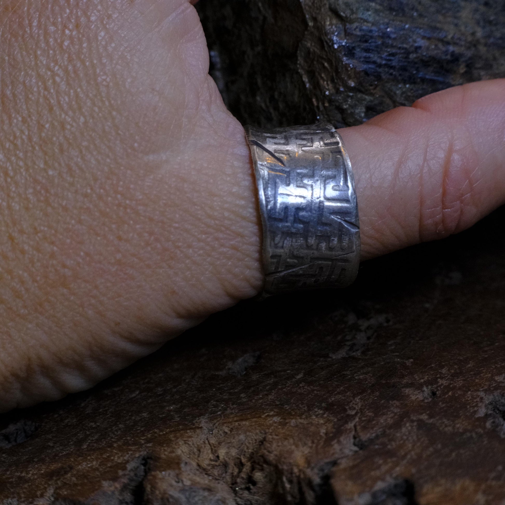 Handcrafted Wide Banded Sterling Silver Ring US Size 11.5