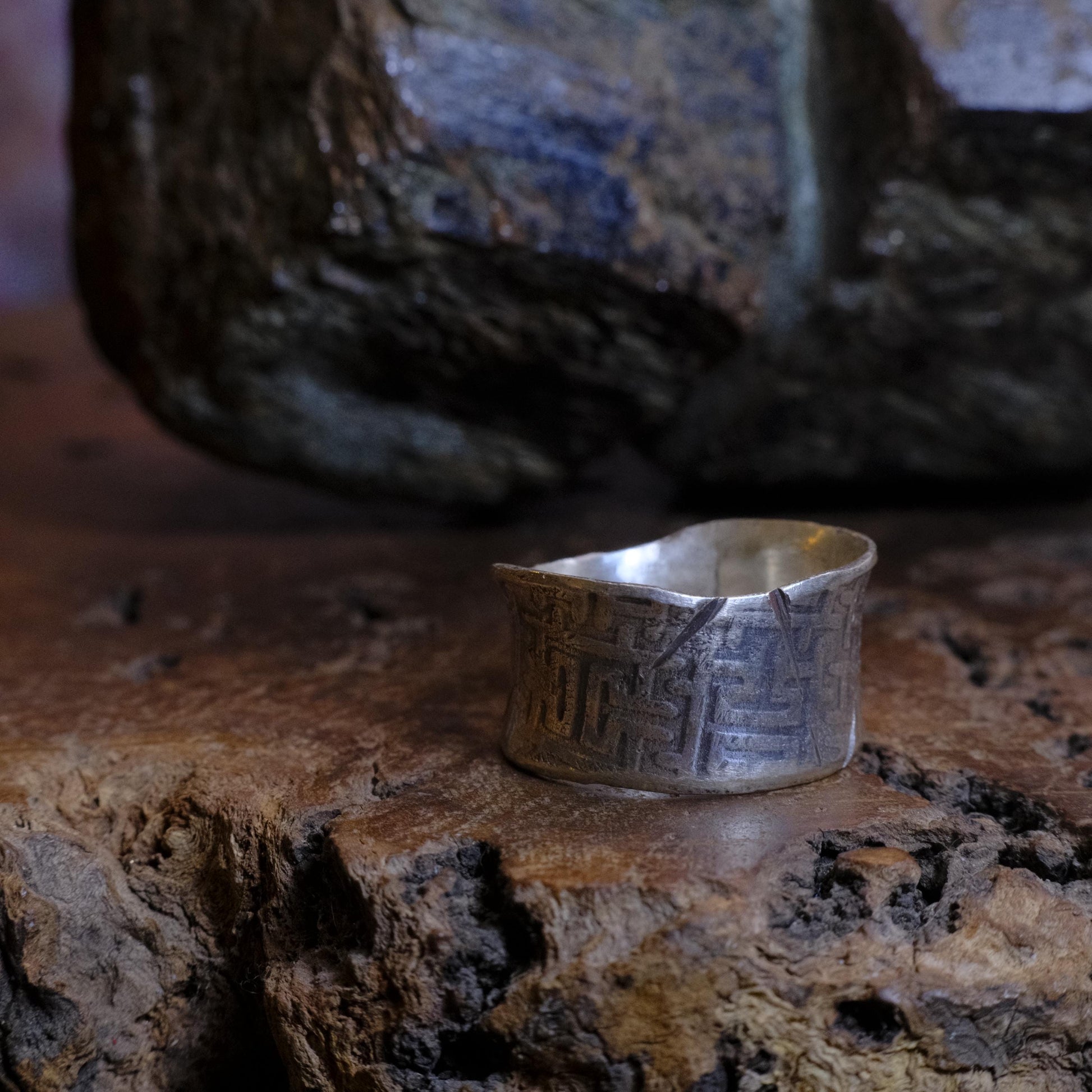 Handcrafted Wide Banded Sterling Silver Ring US Size 11.5