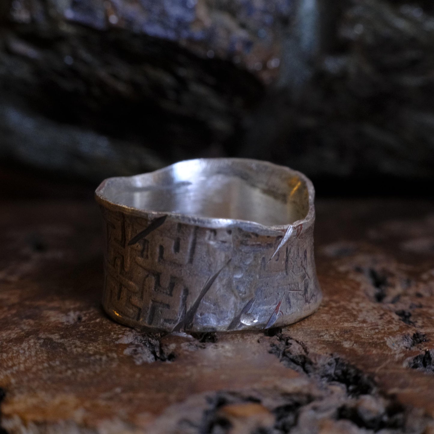 Handcrafted Wide Banded Sterling Silver Ring US Size 11.5