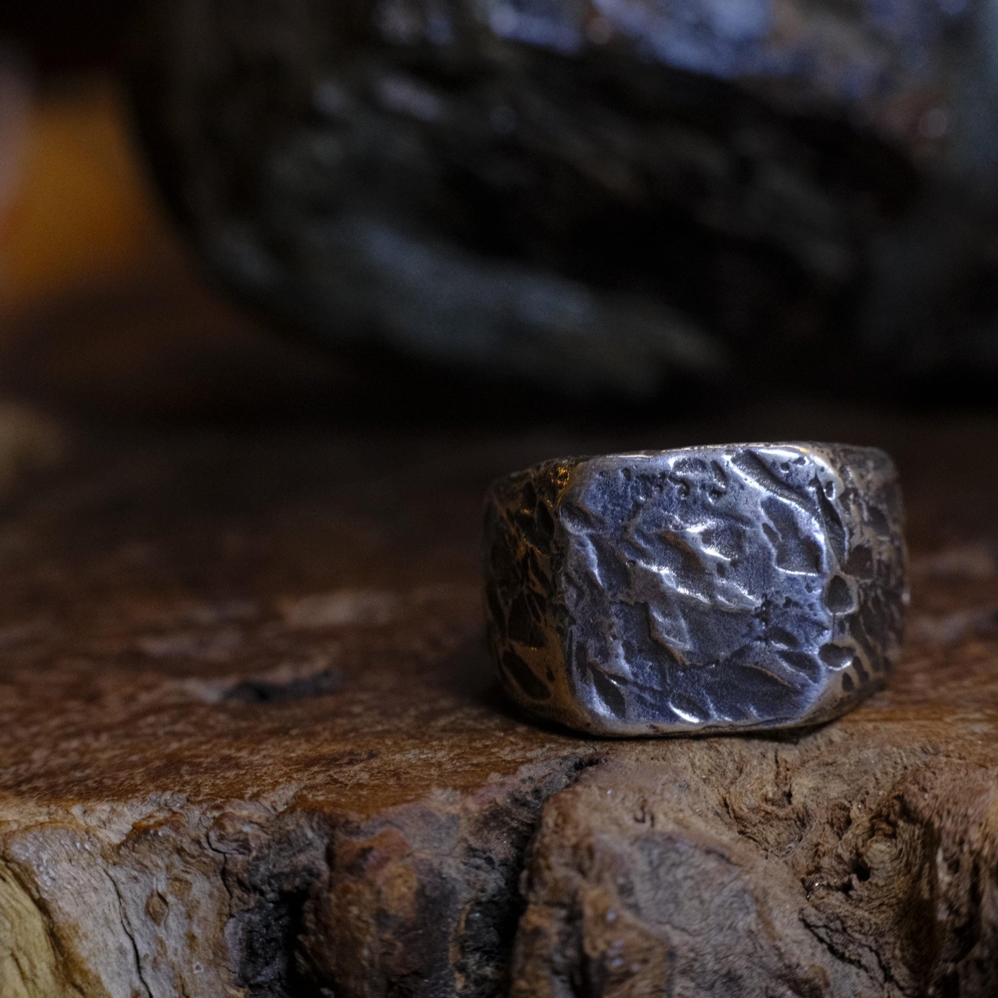 Chunky Textured Signet Rings in Sterling Silver or Brass US Size 7