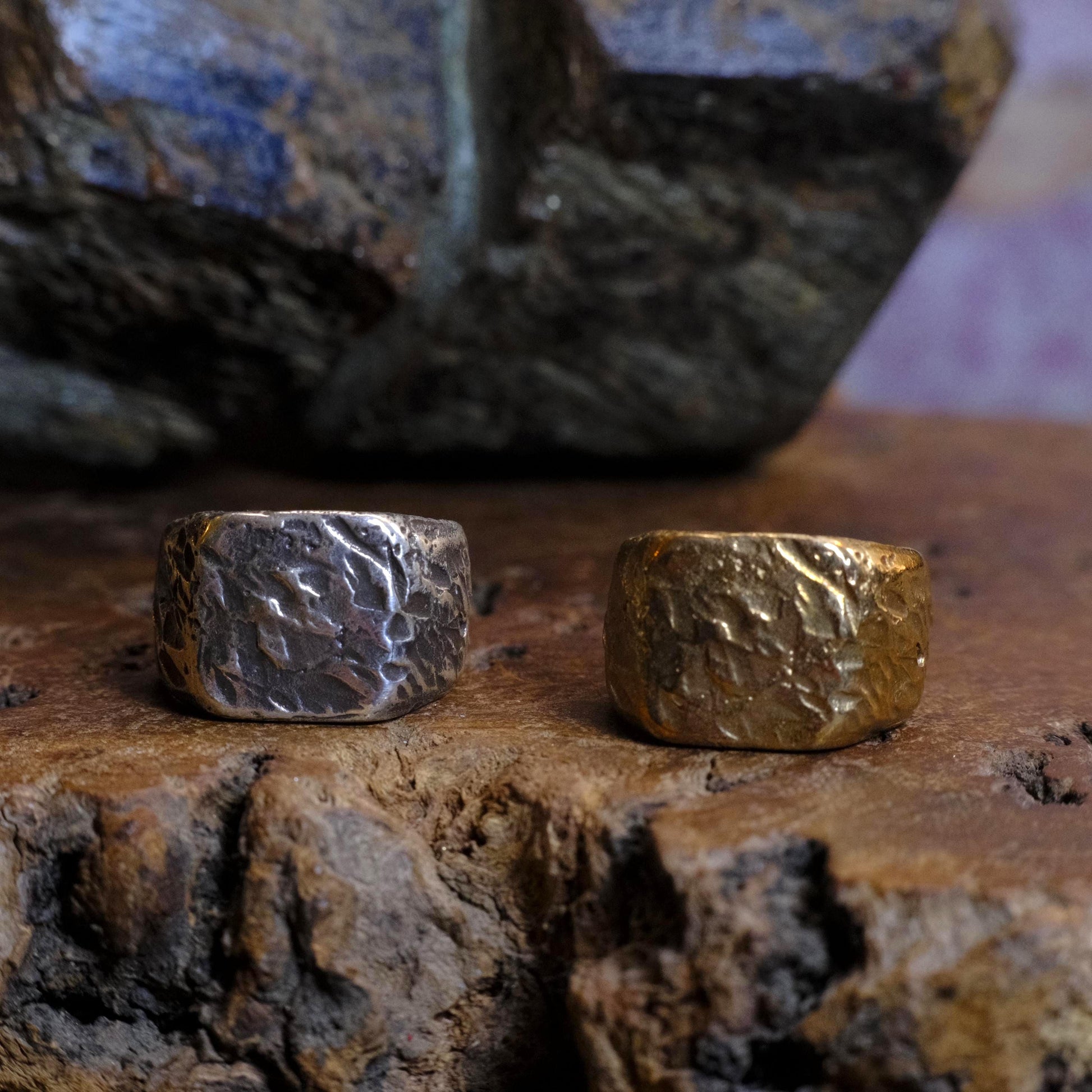 Chunky Textured Signet Rings in Sterling Silver or Brass US Size 7