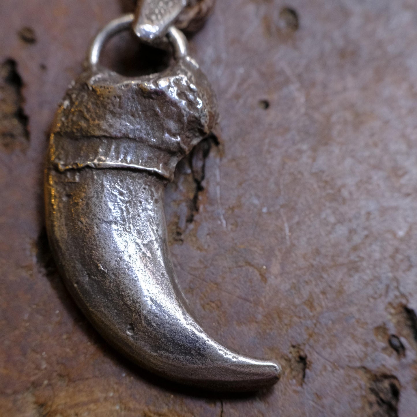 Sterling Silver Bear Claw Pendant with Adjustable Hand Woven Style Necklace