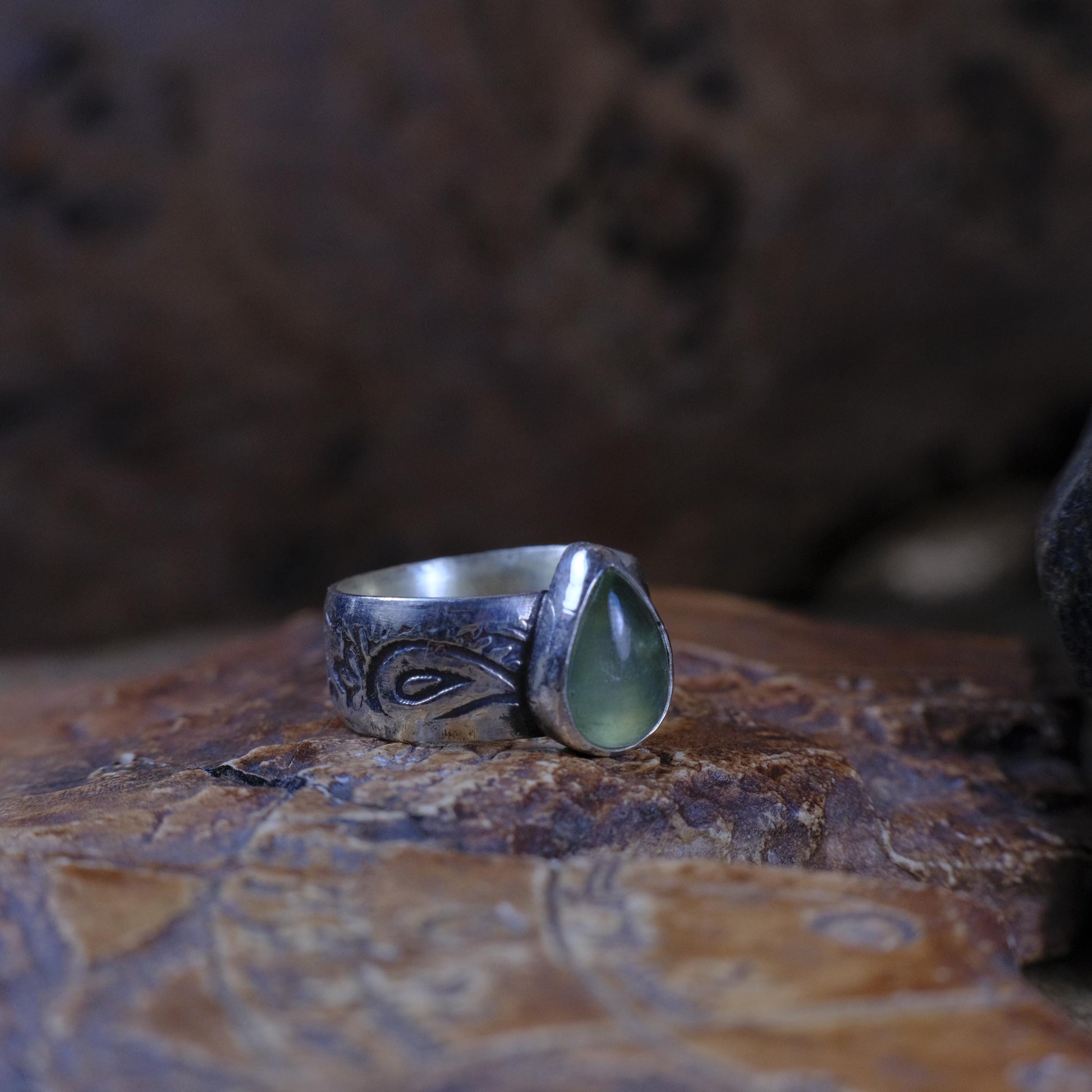 Prehnite and Sterling Silver Handmade Ring in US Size 7.75