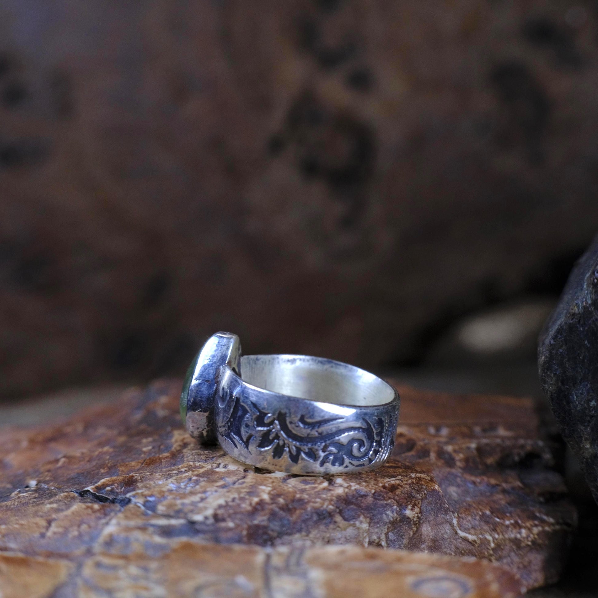 Prehnite and Sterling Silver Handmade Ring in US Size 7.75