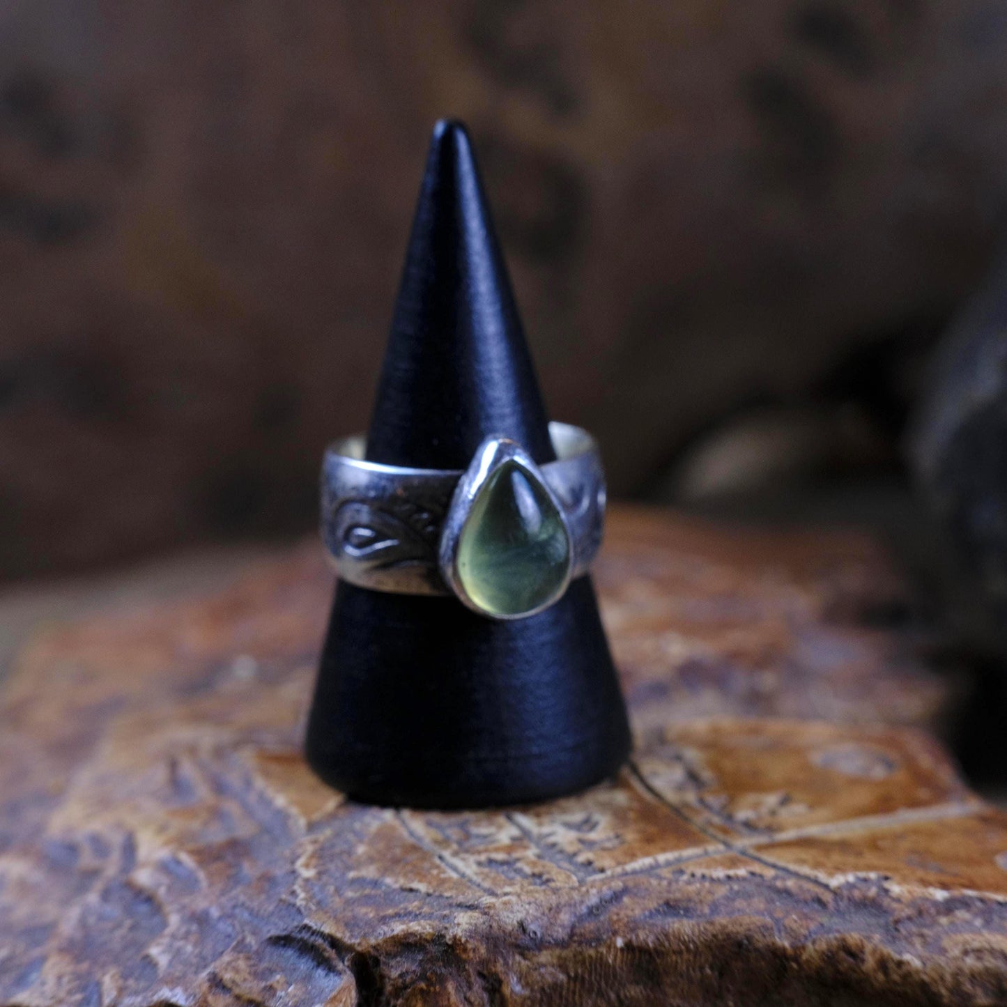 Prehnite and Sterling Silver Handmade Ring in US Size 7.75