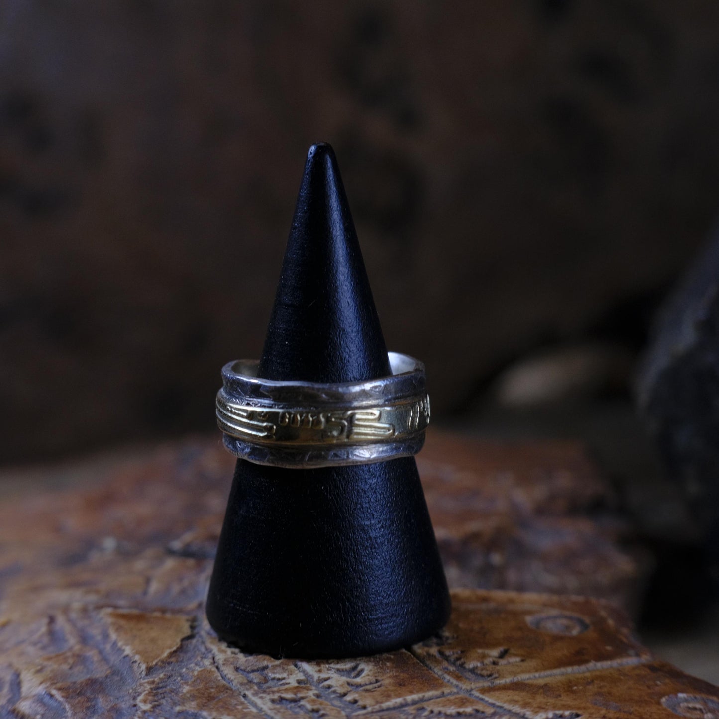 Handcrafted Textured Yellow Gold and Sterling Silver Ring in US Size 6.75