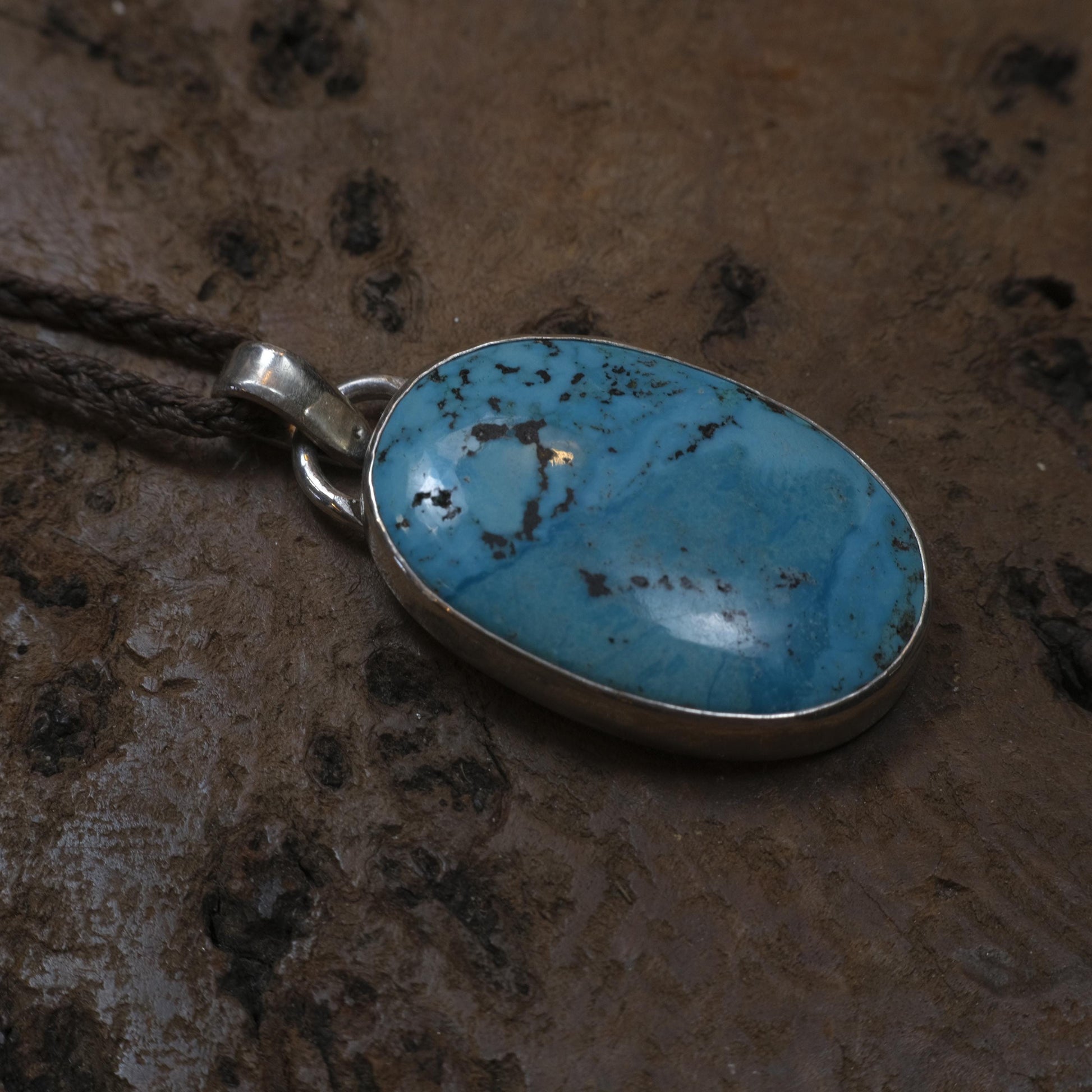 Handcrafted Large Turquoise Pendant on Adjustable Cord