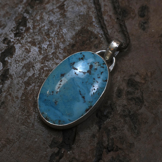 Handcrafted Large Turquoise Pendant on Adjustable Cord