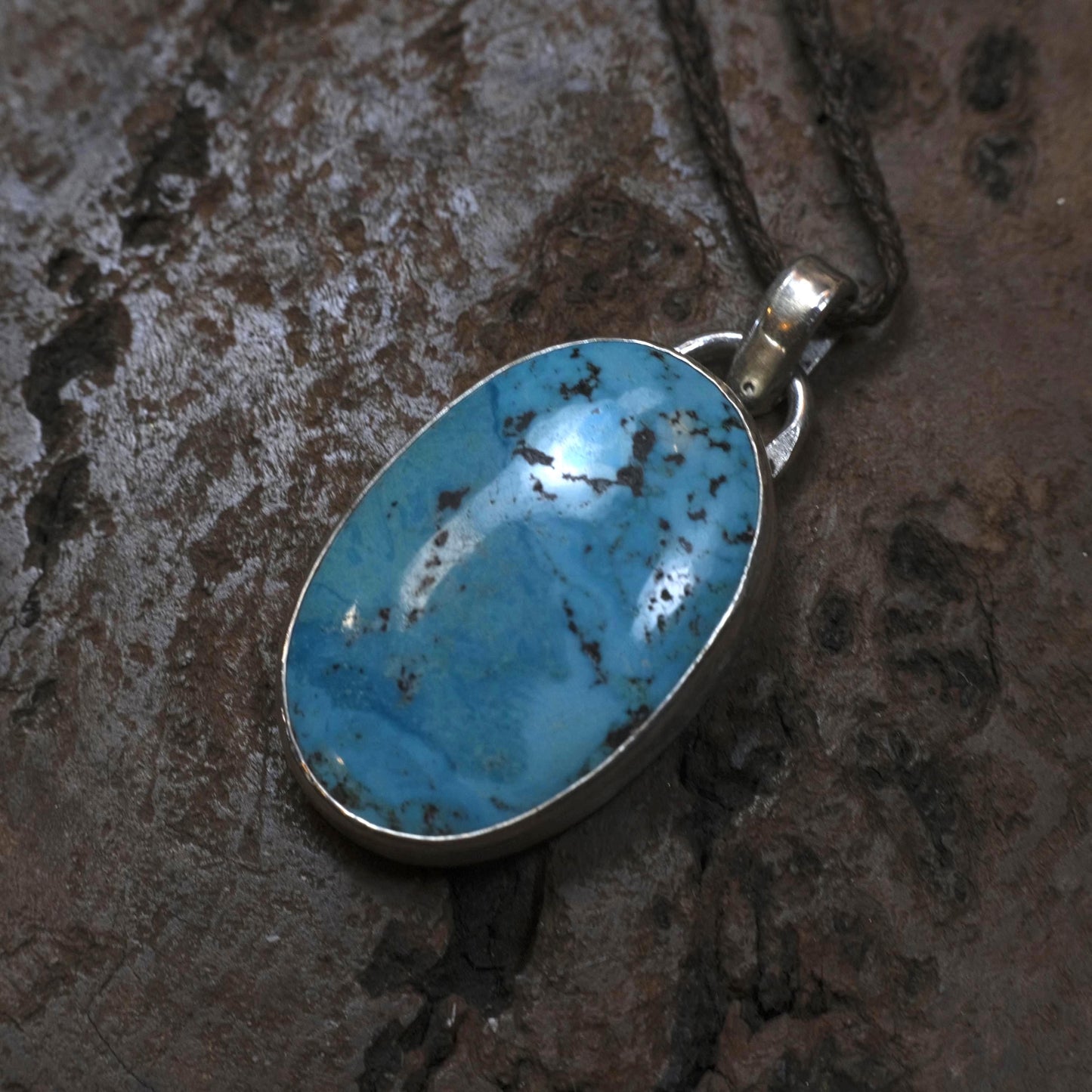 Handcrafted Large Turquoise Pendant on Adjustable Cord