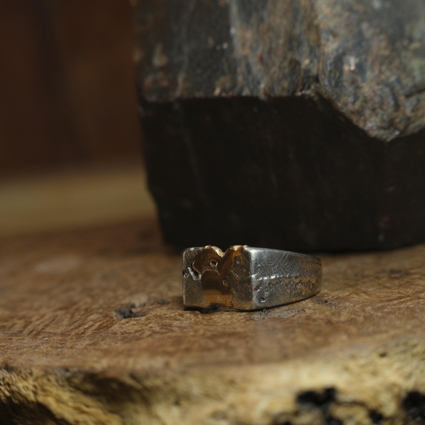 Handcrafted 9ct Yellow Gold and Sterling Silver Signet ring US Size 9.5