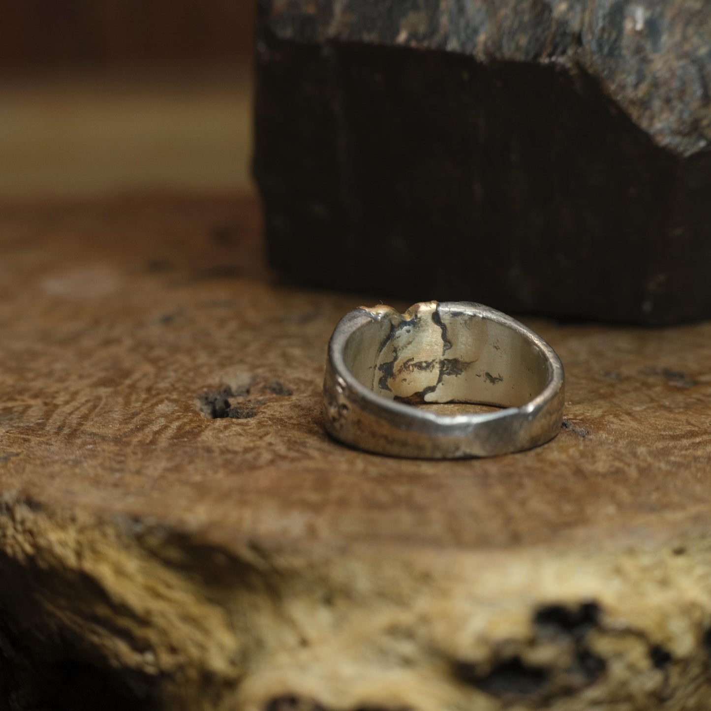 Handcrafted 9ct Yellow Gold and Sterling Silver Signet ring US Size 9.5