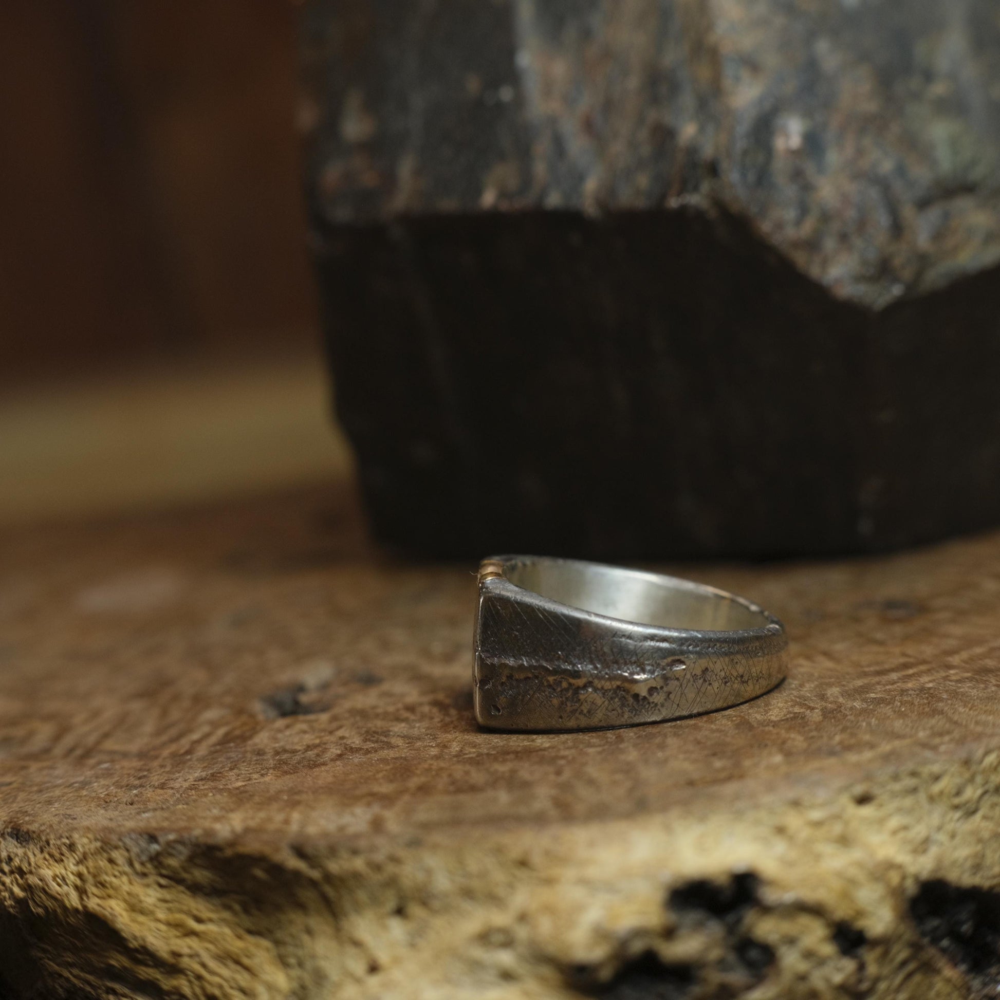 Handcrafted 9ct Yellow Gold and Sterling Silver Signet ring US Size 9.5