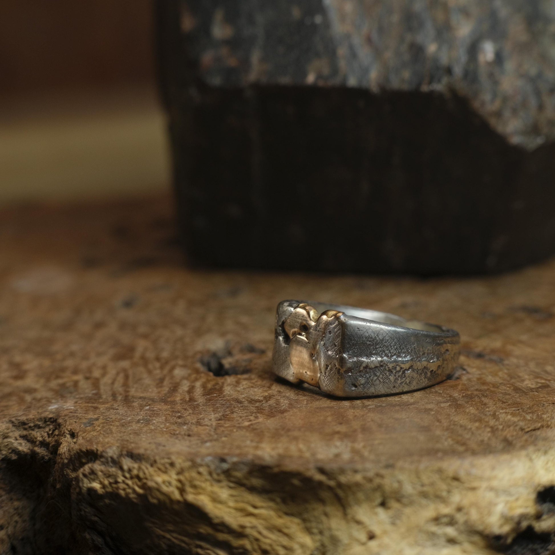 Handcrafted 9ct Yellow Gold and Sterling Silver Signet ring US Size 9.5