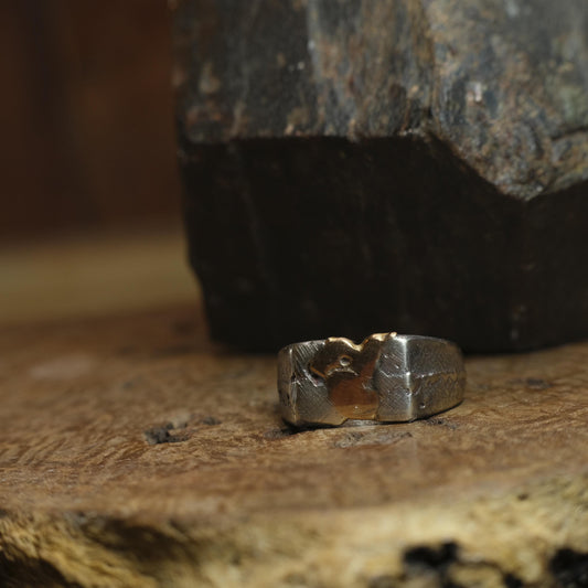 Handcrafted 9ct Yellow Gold and Sterling Silver Signet ring US Size 9.5