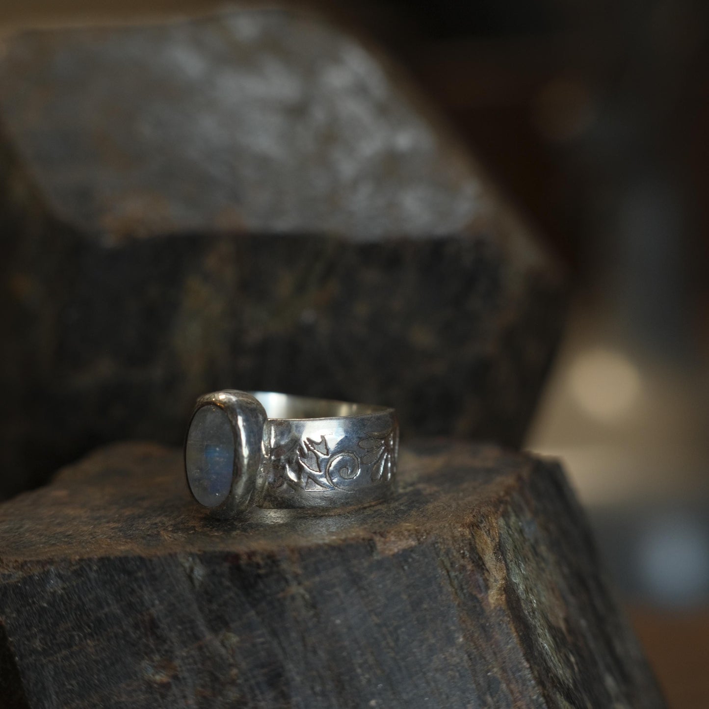 Moonstone and Sterling Silver Handcrafted Ring US Size 8