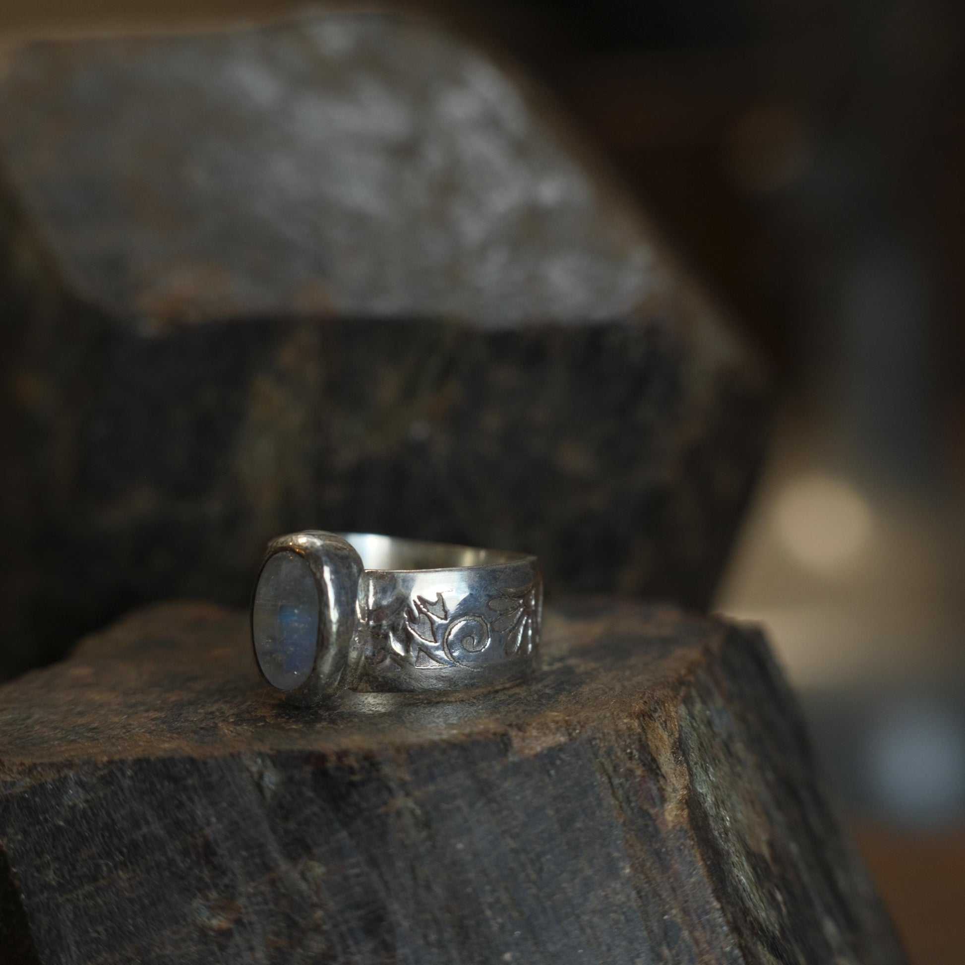 Moonstone and Sterling Silver Handcrafted Ring US Size 8