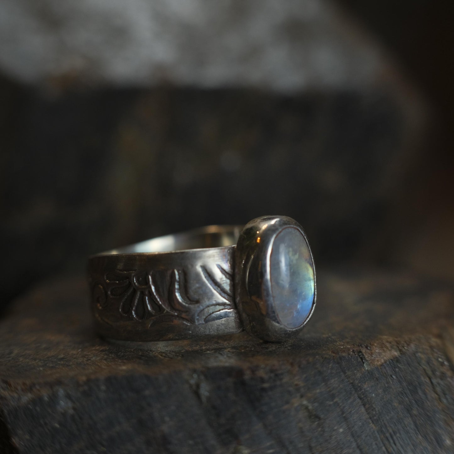 Moonstone and Sterling Silver Handcrafted Ring US Size 8