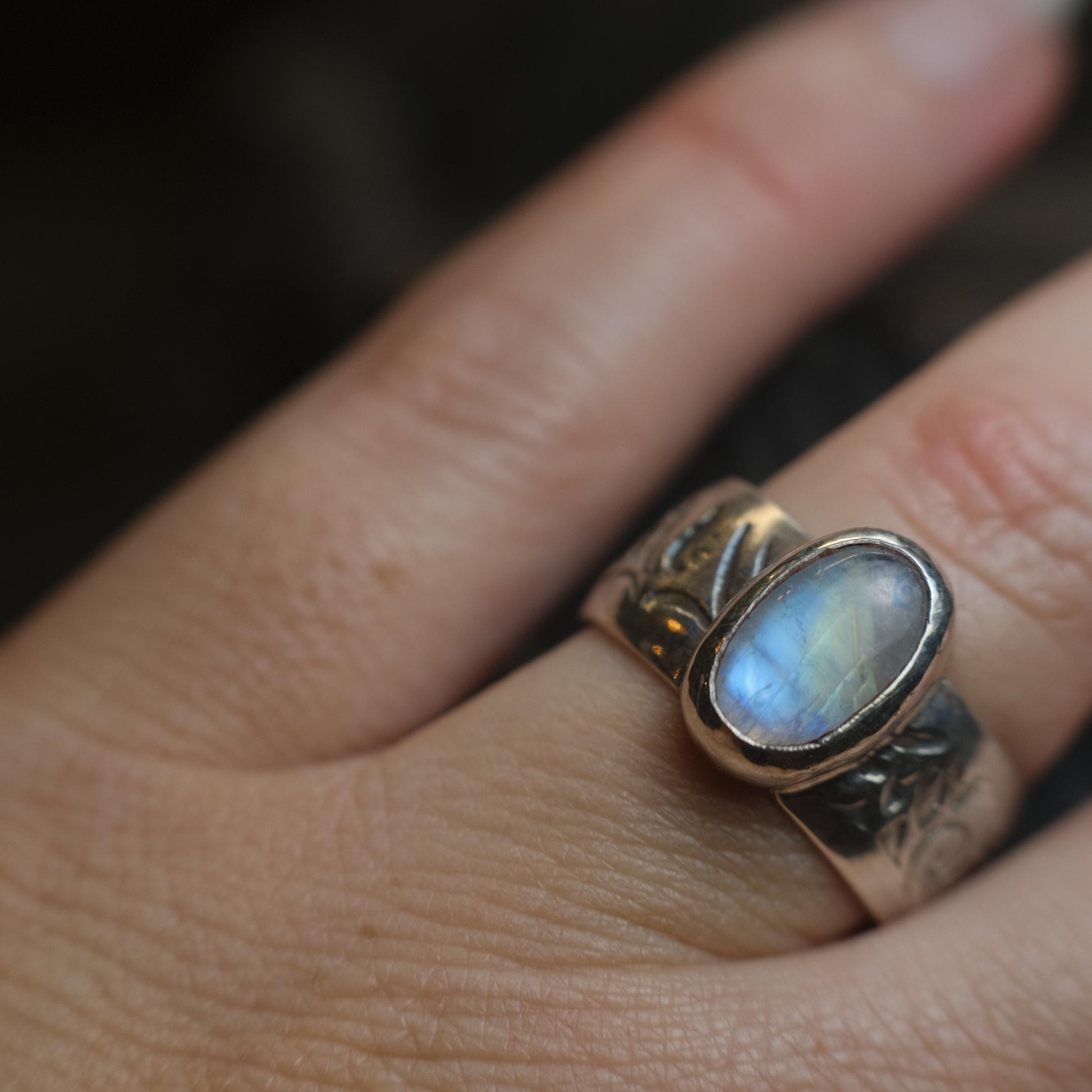 Moonstone and Sterling Silver Handcrafted Ring US Size 8