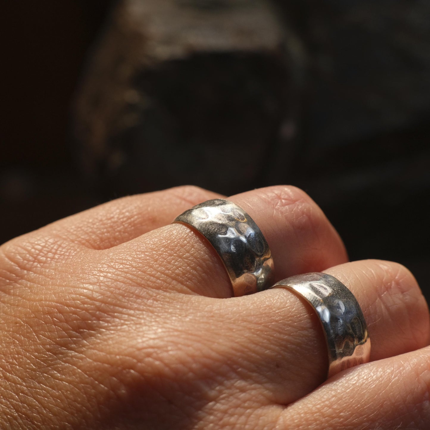 Wide Band Hammered Sterling Silver Ring Custom Made to Size