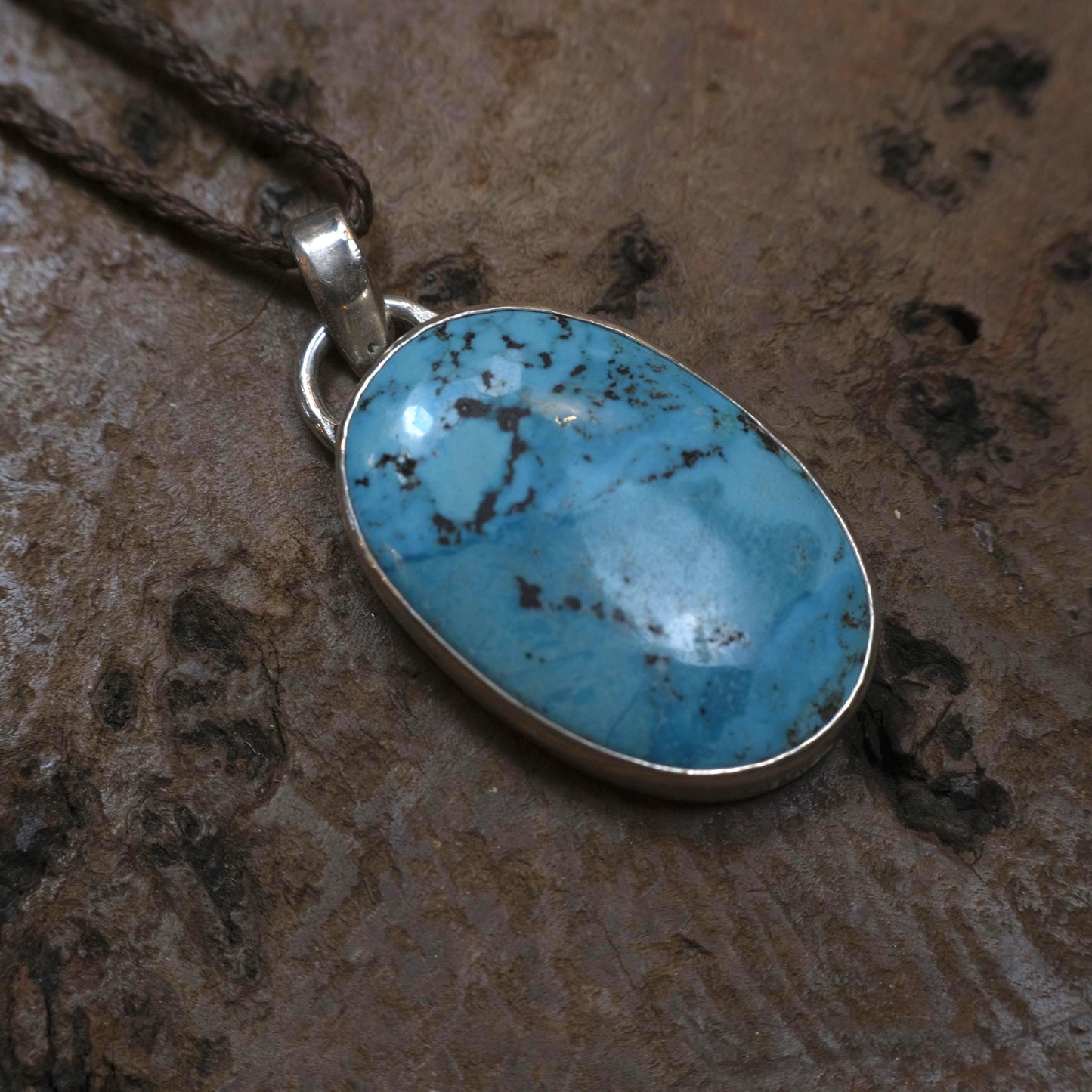 Handcrafted Large Turquoise Pendant on Adjustable Cord