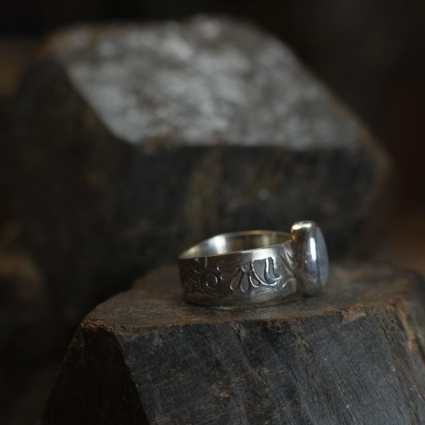 Moonstone and Sterling Silver Handcrafted Ring US Size 8