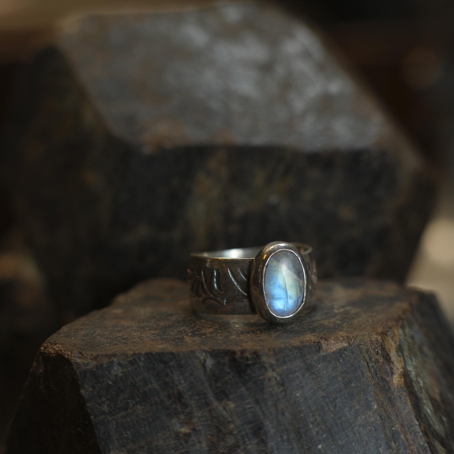 Moonstone and Sterling Silver Handcrafted Ring US Size 8