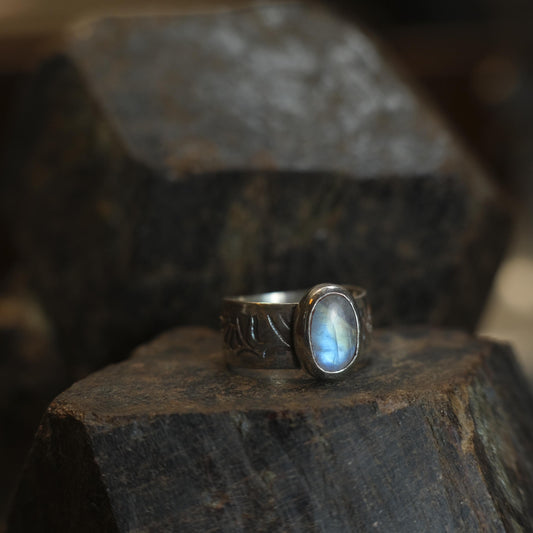 Moonstone and Sterling Silver Handcrafted Ring US Size 8