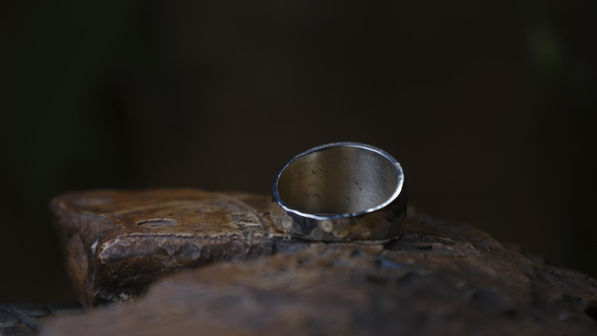 Shiny Hammered Sterling Silver Ring US Size 9