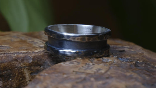 The Valley Hammered Sterling Silver Wide Banded Ring Size 10
