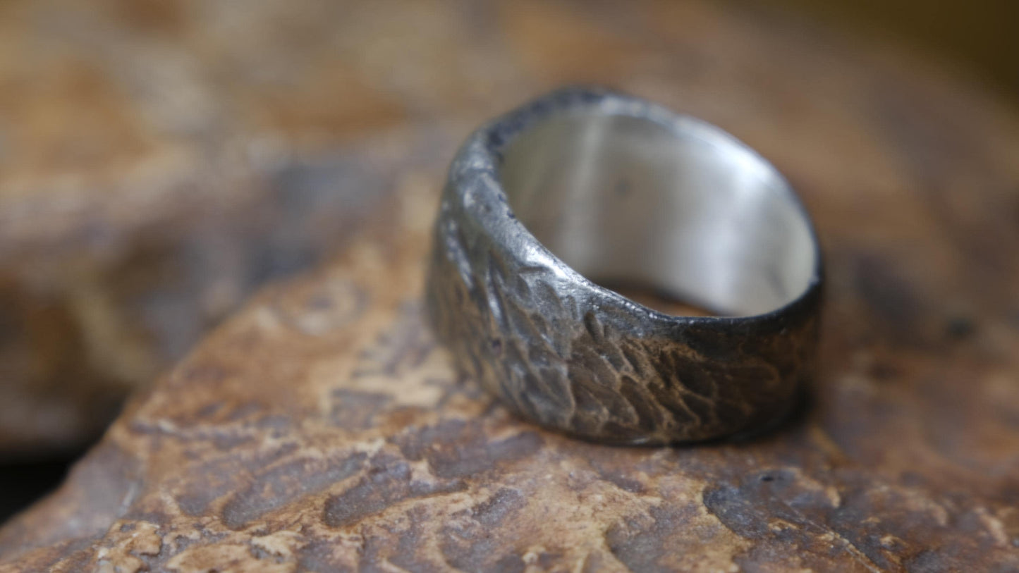 Rugged Chunky Hacked Gnarly Textured Signet Ring in Sterling Silver US Size 7