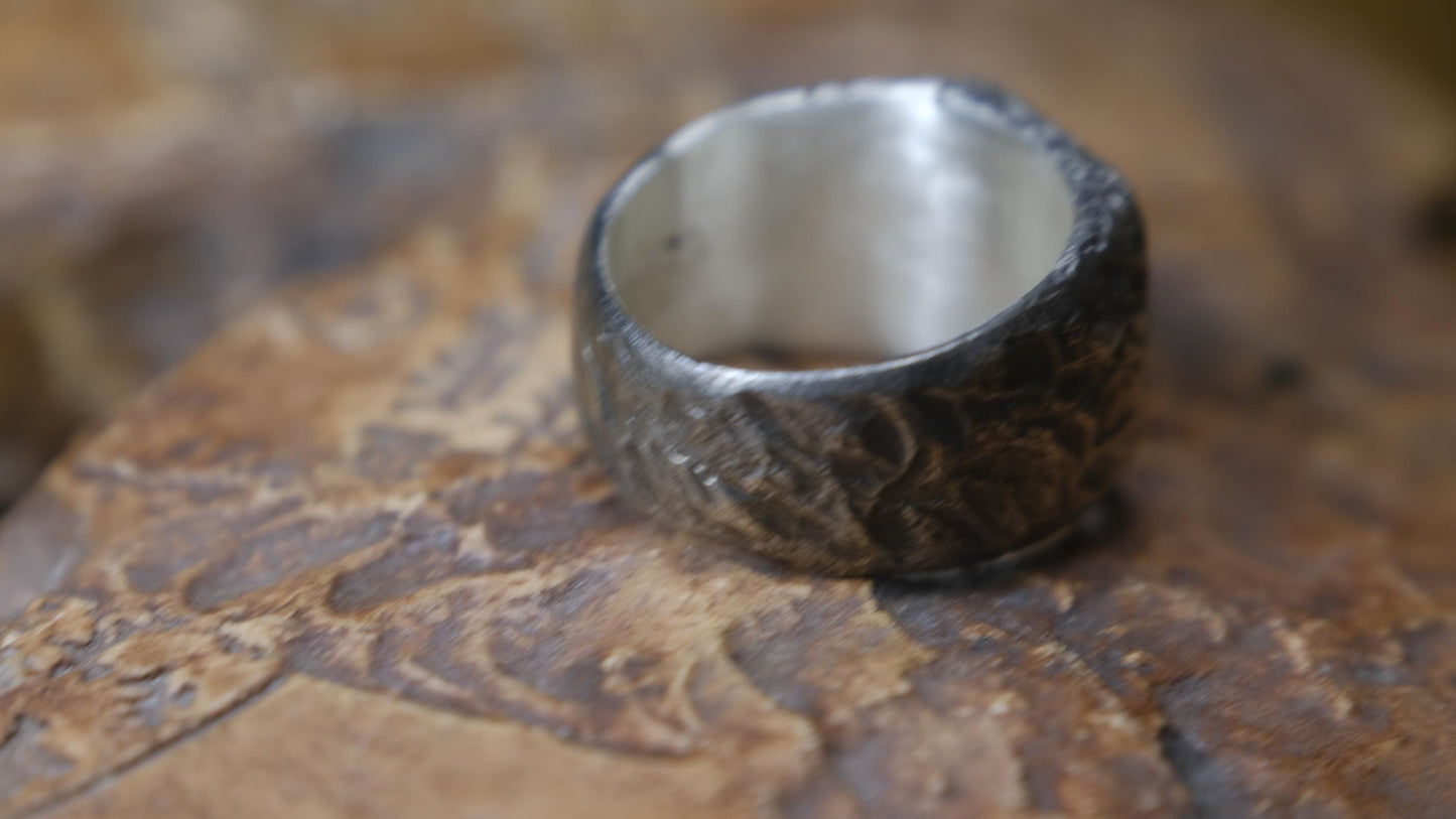 Rugged Chunky Hacked Gnarly Textured Signet Ring in Sterling Silver US Size 7