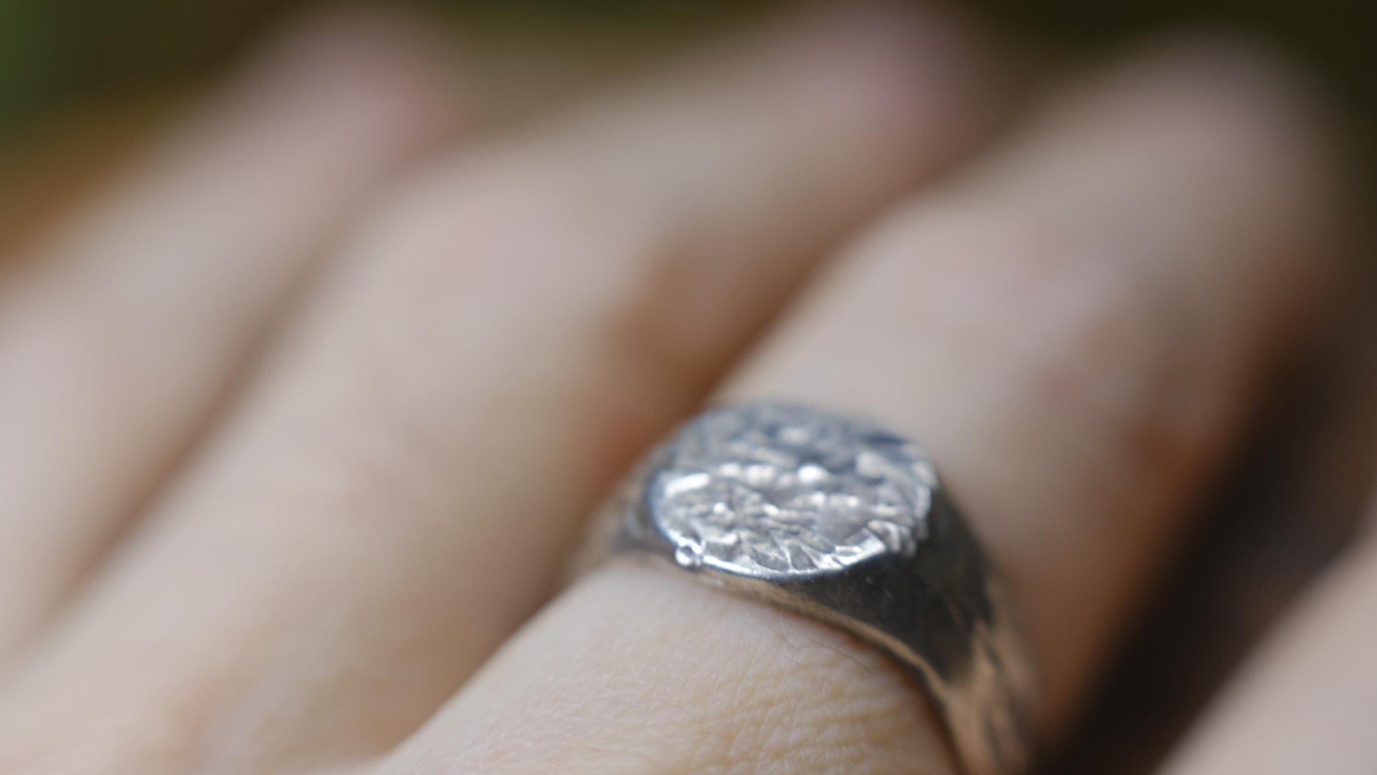 Round Rugged Chunky Hacked Gnarly Textured Signet Ring in Sterling Silver US Size 8